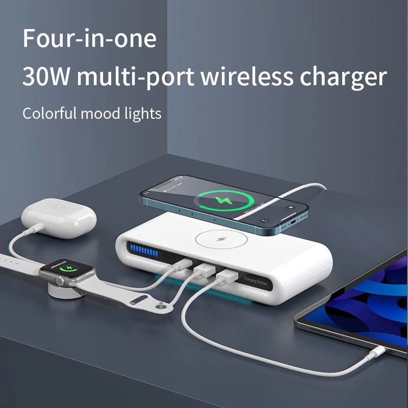 4 In 1 USB Fast Charger Multi-Port 30W-3 Ports USB Fast Charging Station For IPhone 14 IPad IWatch Samsung S23 S22 S21 S20