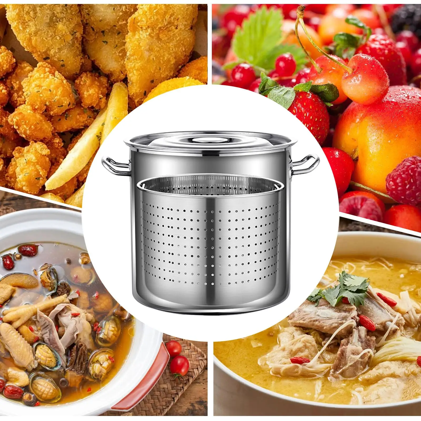35cm Stainless Steel Stock Pot with Strainer Basket for Seafood Boil Pot Deep Fryer Pot for Family Gatherings Lobster Boil Pot