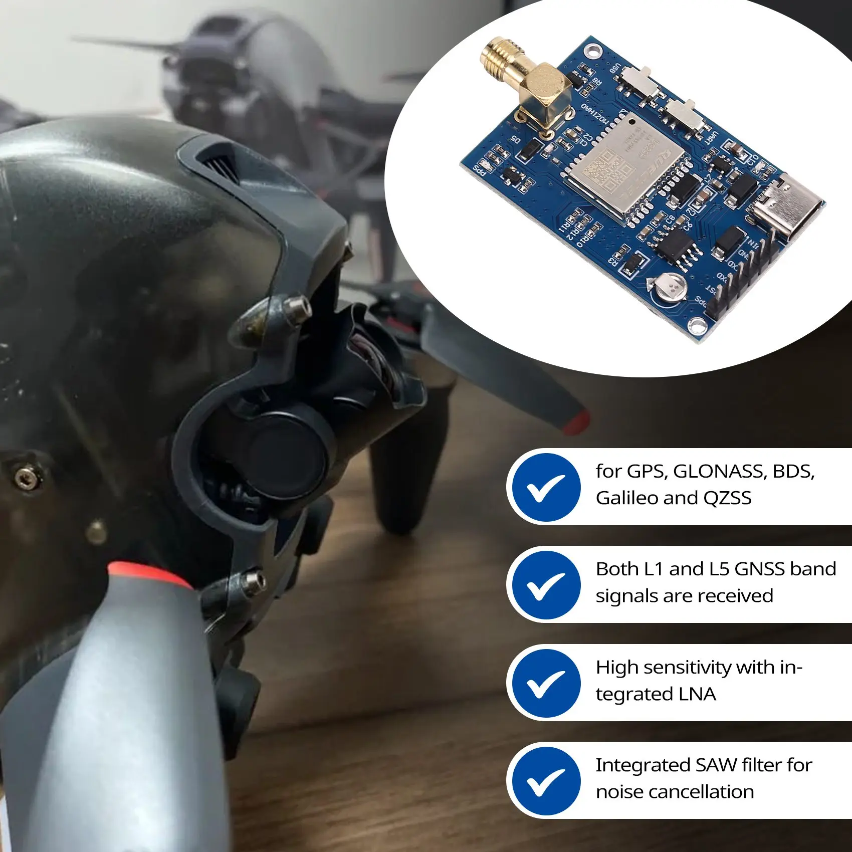 

ABJU Quectel LC29HEA High Precision Centimeter Level RTK Module 10HZ Drone Flight Control Mobile Station GNSS Differential