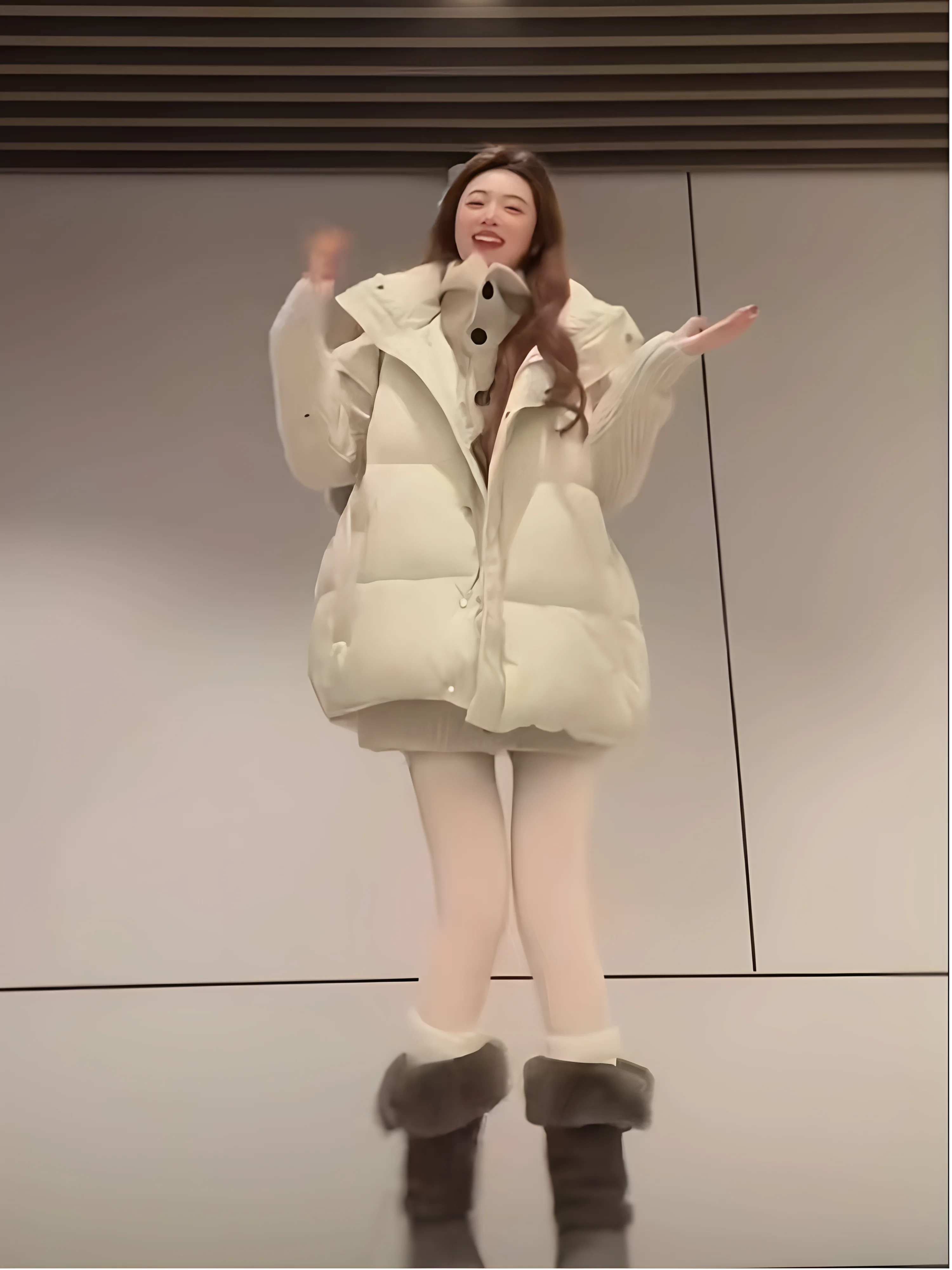 Women's Winter Thickened Cotton Jacket Outerwear Warm Layering High Waist Korean College Style Sweater Overcoat Two-Piece Set