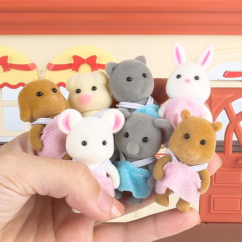 دمية 1:12 مقياس الغابات الأسرة الأرنب بطة الرنة الطفل الحيوان غرفة المعيشة مجموعة أثاث مصغر التظاهر اللعب الفتيات الهدايا #1