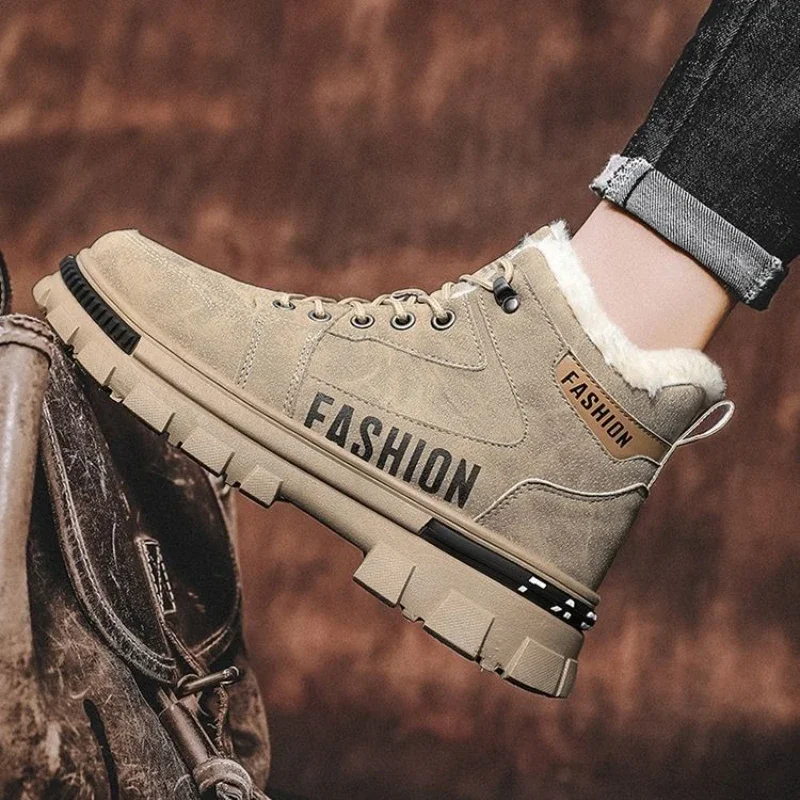

Trendy Letter Men's Winter Snow Boots High Top Thickened Cotton Padded Fleece Lined Lace Up Work Style Anti Slip Footwear