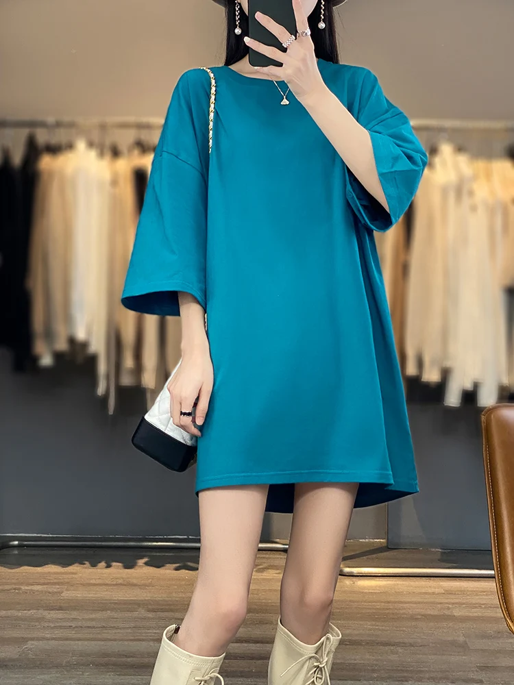 

Commute Style Pure Cotton round Neck Short Sleeve T-Shirt Women's Mid-Length Loose plus Size Top Versatile Comfortable Spring