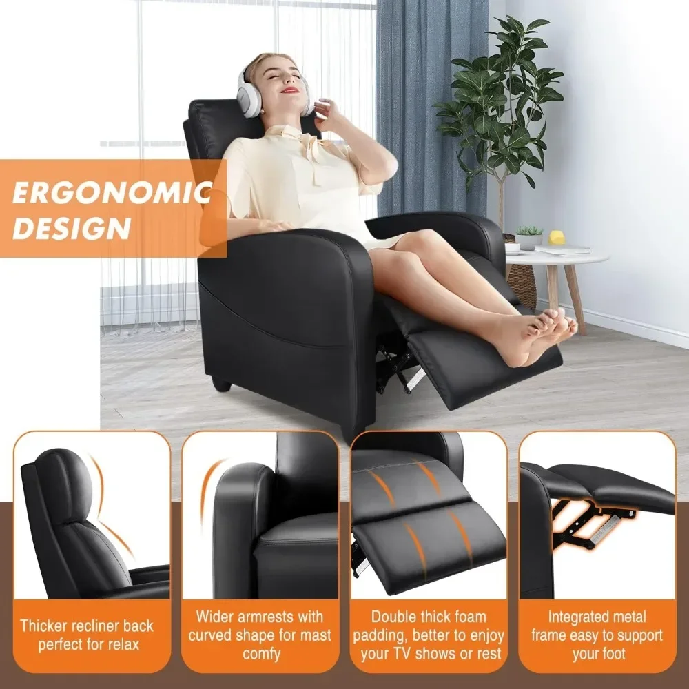 Recliner Chair for Adults, Massage PU Leather Small Recliner Home Theater Seating w/ Lumbar Support, Adjustable Reclining Chair image 3