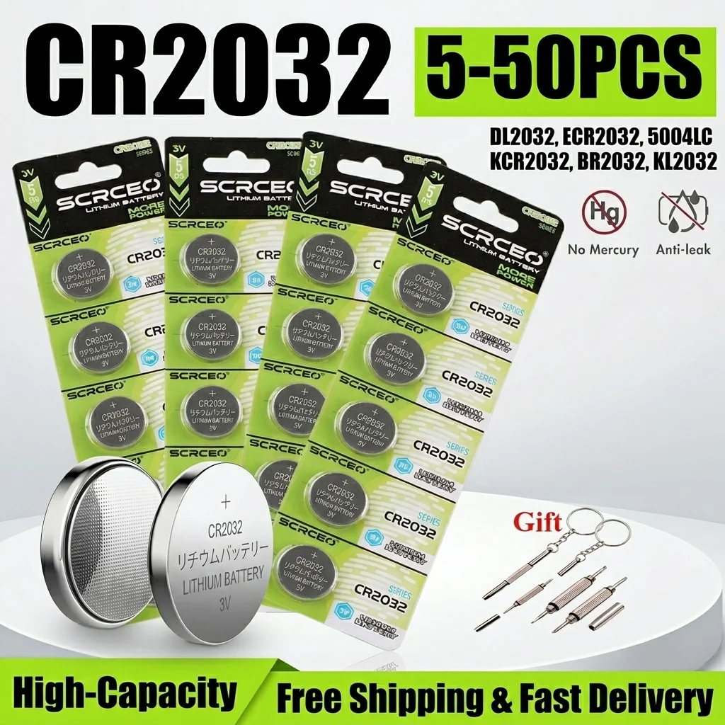 5-50PCS CR2032 3V Lithium Battery High Capacity Button Coin Cell For AirTag Watch Key Fob Calculator