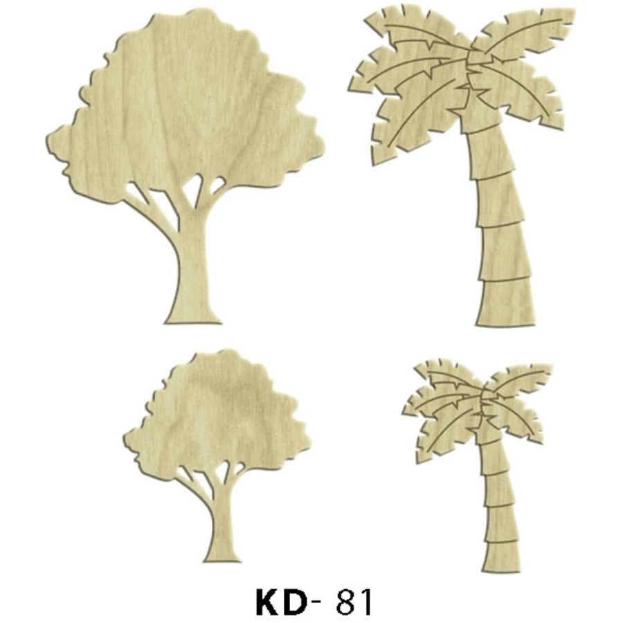 KD81 Tree, Palm 4lü Set Wooden Package Ornament, Unpainted Wooden Ornament