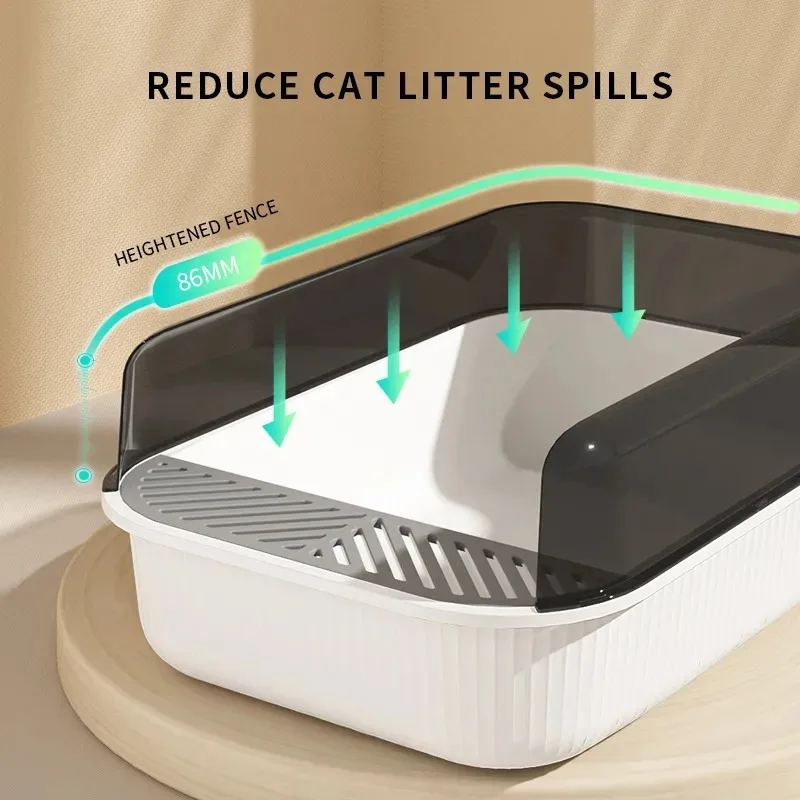 Semi-Enclosed Cat Litter Box, Large Capacity, Plastic, Anti-Splash Cats Toilet, Pet Sandbox, Kitten Tray, Bedpan, Sand Scoop