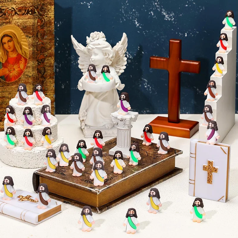 10/20/30 Stück Mini-Jesus-Statuen-Set, mehrfarbige Jesus-Figuren für Taufe, Gastgeschenke, Weihnachten, Ostern, Party-Dekoration, Tischdekoration – Detail 8