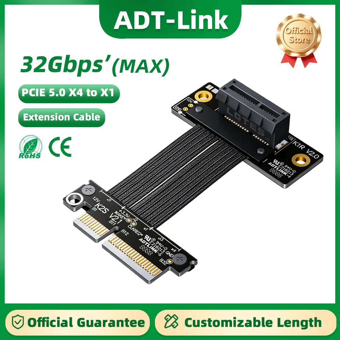 ADT-Link PCIe 5.0 X4 to X1 Extension Cable Graphic Card Riser Adapter Support Network Card SSD Hard Drive USB Expansion Card