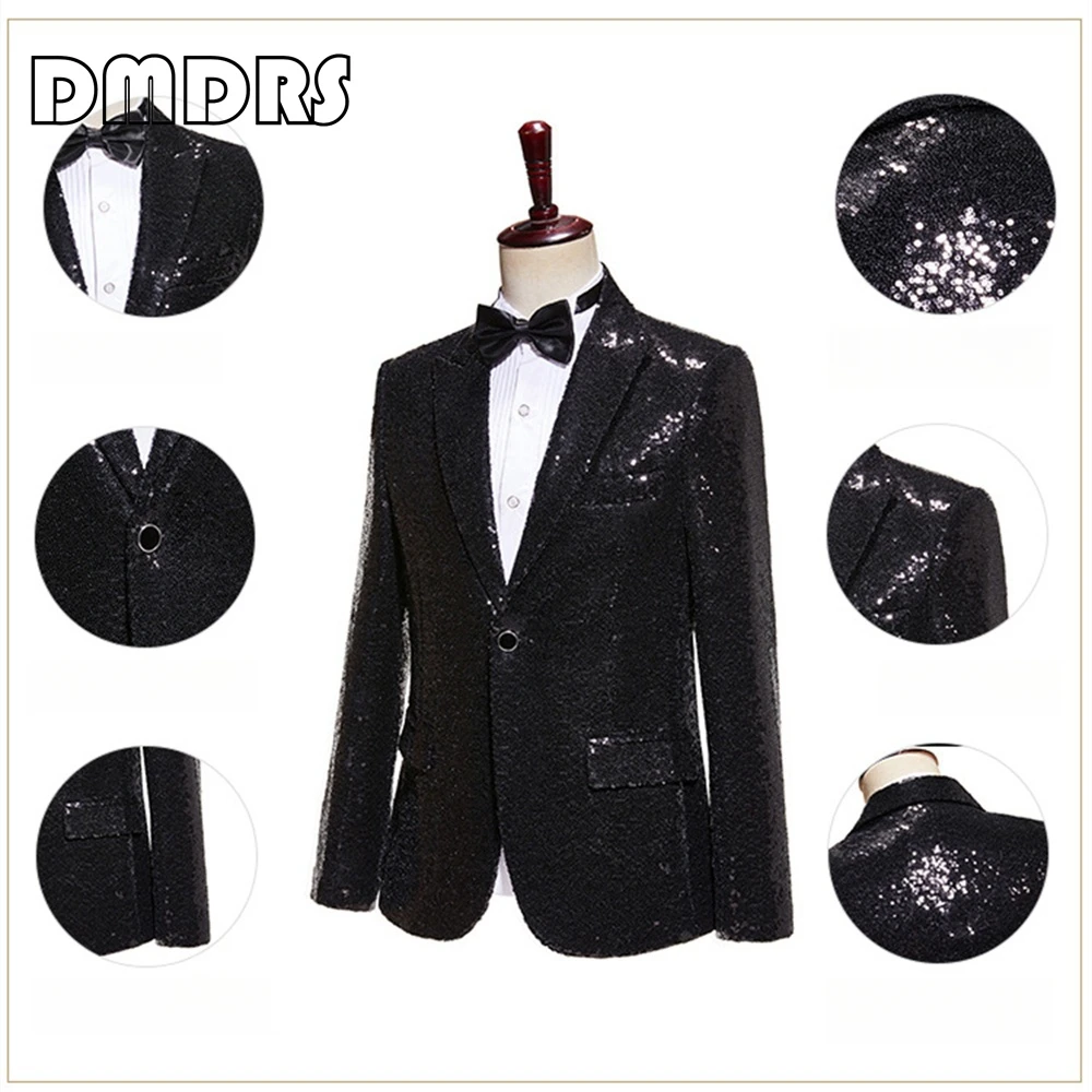 Conjunto de traje con lentejuelas para hombre, trajes de 2 piezas a la moda, disfraz con purpurina puesta en escena, esmoquin brillante para hombre,