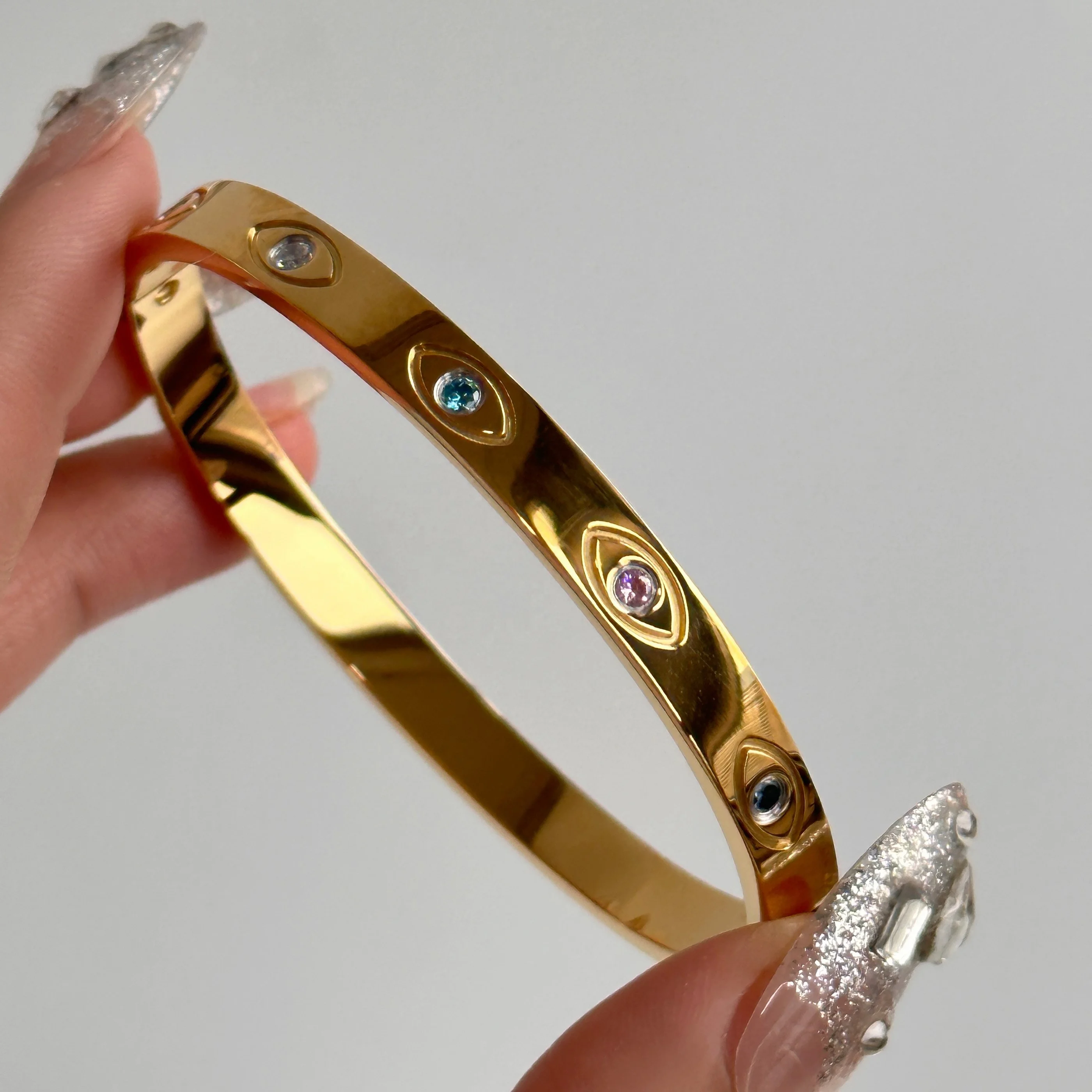 

DASEIN Stainless Steel Eye of Prophecy Colorful Zircon Bangles Ins Trendy Gold Plated Super Shine Bracelet for Women Jewelry