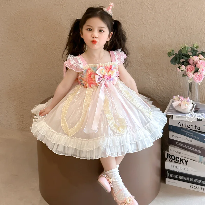 Little girl Lolita princess dress summer new dress, women's treasure rainbow gauze dress