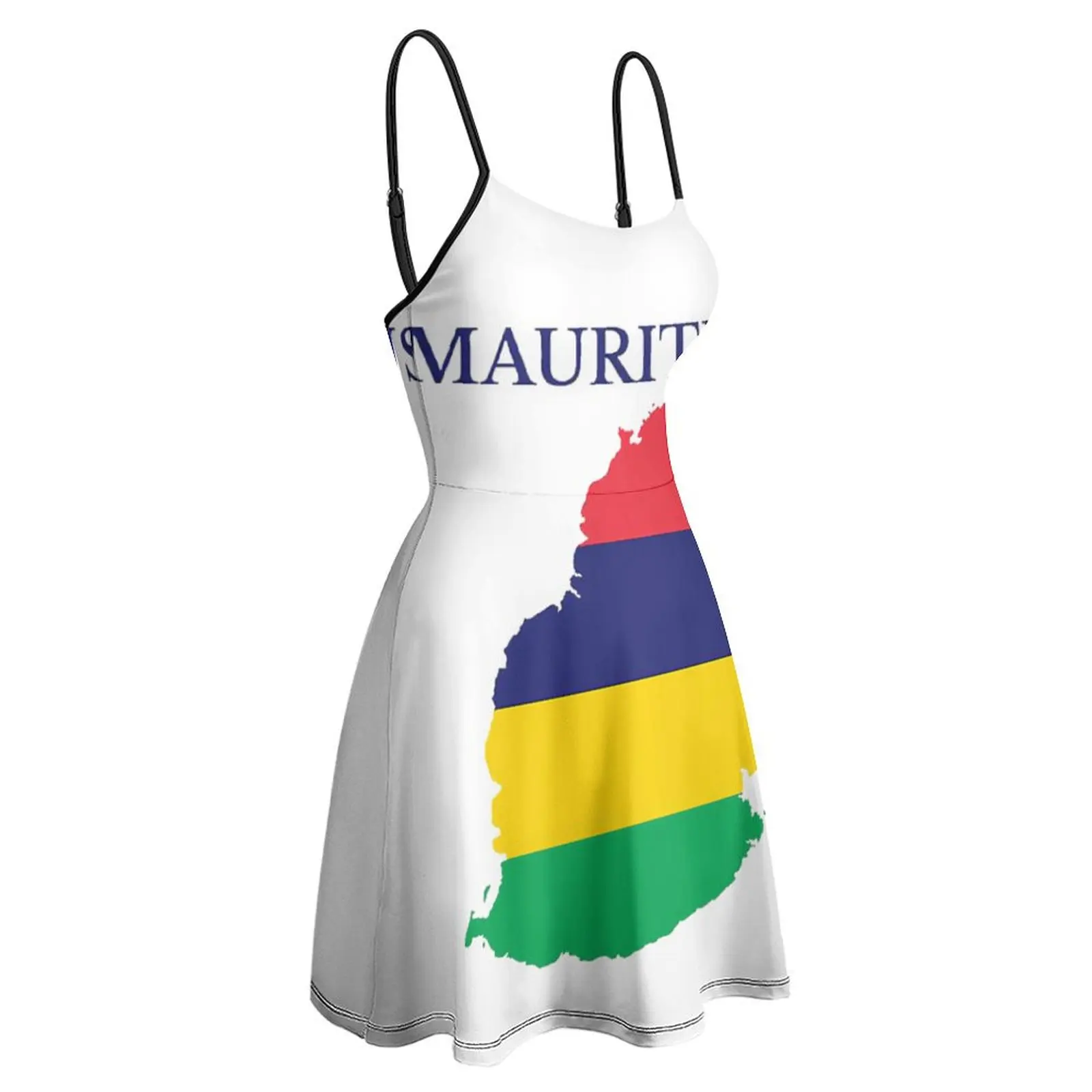 Mauritius Map Flag Women's Sling Dress Humor Graphic Suspender Dress Classic Exotic Woman's Clothing  Vacations