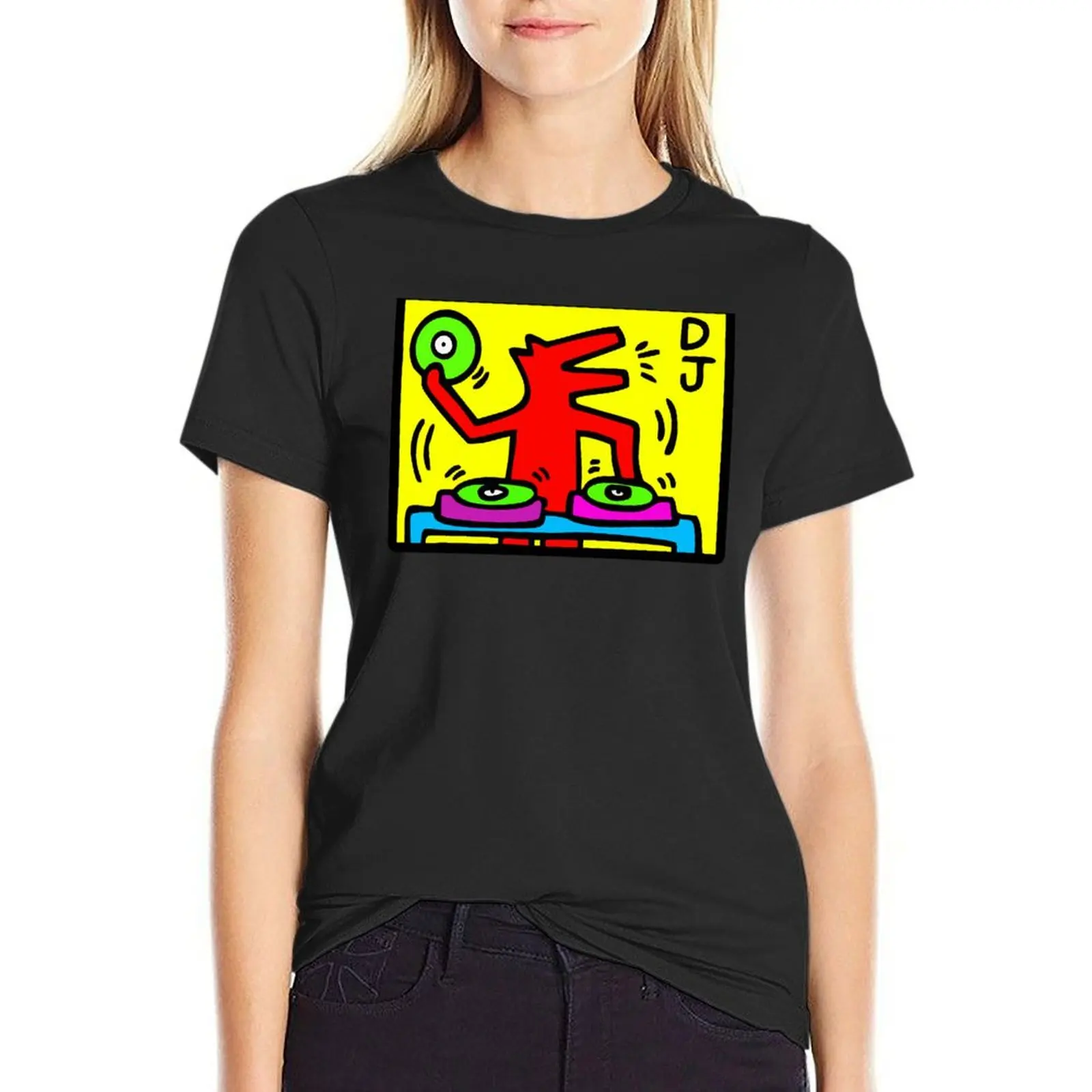 Kei.th Ha.ring - D.J19.88Talking HeadsAb.stractPop Art Active T-Shirt Short sleeve tee shirts graphic tees clothes for Women