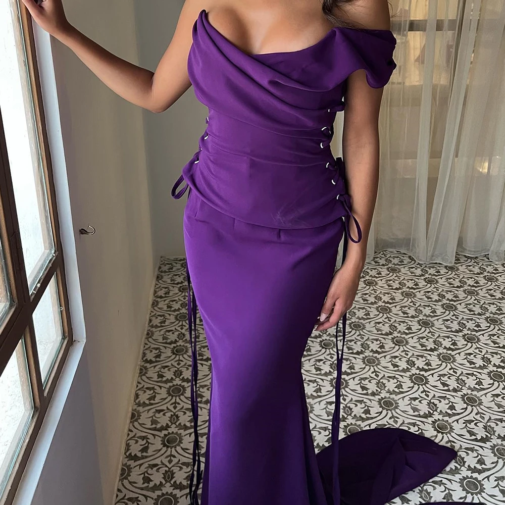 

Customized Modern Strapless Off The Shoulder Jersey Sleeveless Evening Dress Elegant Straight Floor Length Vestido De