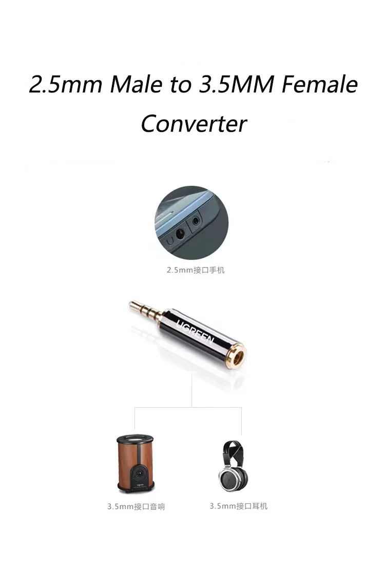 Ugreen 2,5 mm auf 3,5 mm Adapter 2,5 mm Stecker auf 3,5 mm Buchse Konverter vergoldete Klinke Stereo Vollmetallstecker