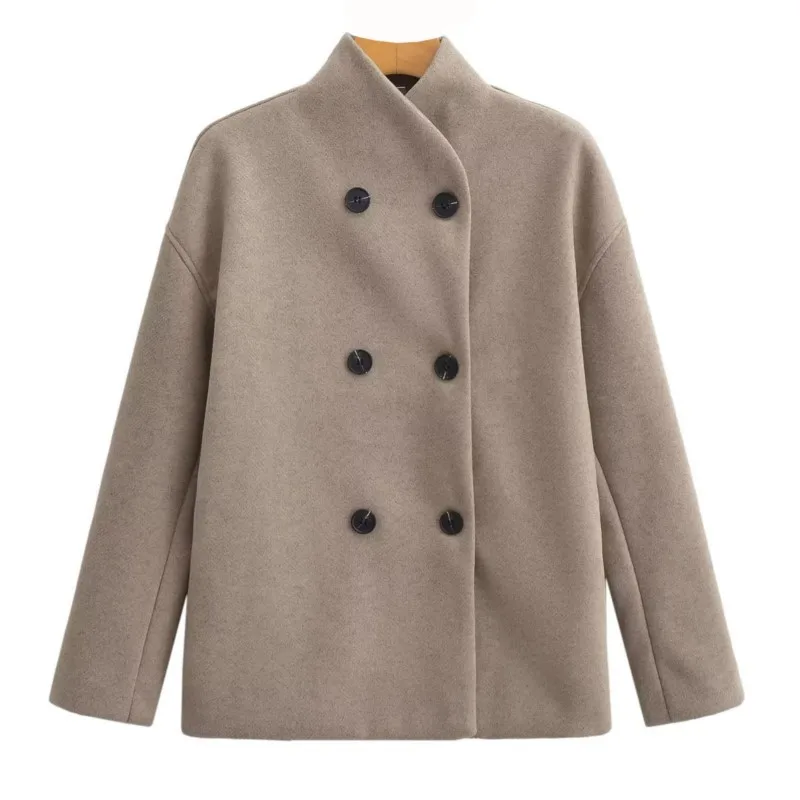 

Warm Windproof Jackets Tops 2025 Winter New Women's Stylish Elegant Jacket Loose-Fit V-Neck Double-Breasted Wool-Blend Coat