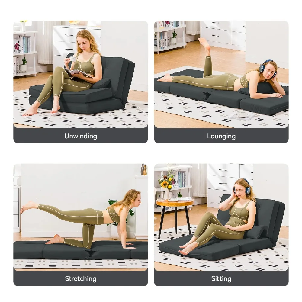 

Folding Sofa Bed, Convertible Sleeper Chair, Fold Out Chair with Adjustable Backrest & Pillows for Living Room