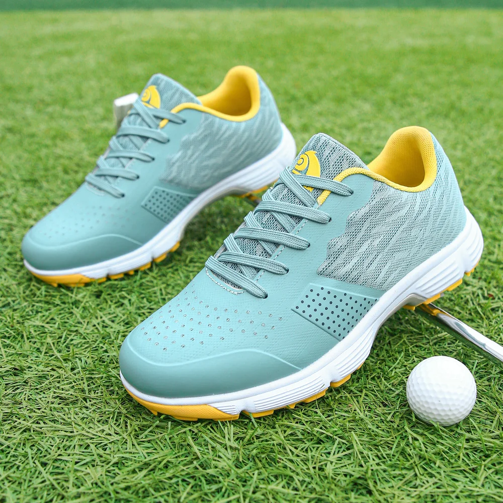 

Professional Men Golf Sport Sneakers Yellow Sky Blue Male Golfer Athletic Training Shoes with Spikes Over Size Golfing Sneakers