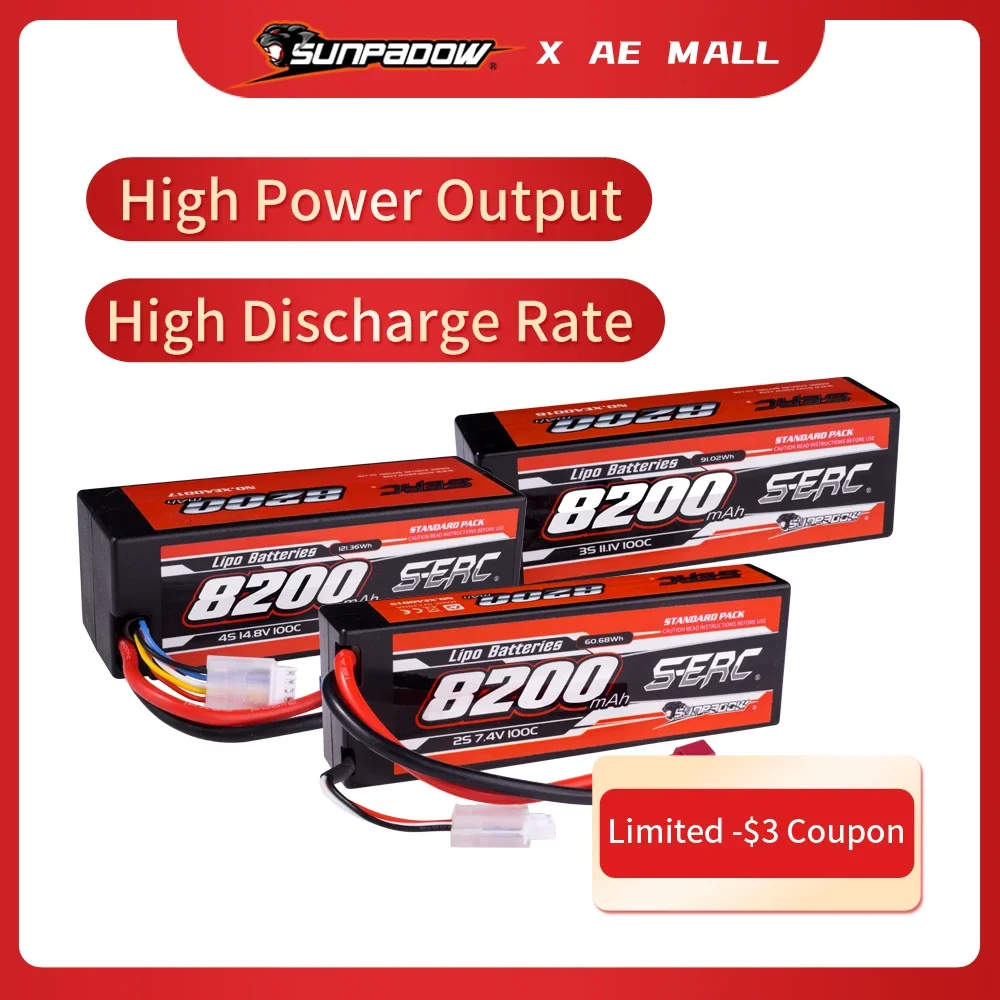 SUNPADOW 8200mAh 2S 3S 4S 7.4V 11.1V 14.8V Lipo Battery EC5 Plug 100C for RC Car Plane DJI Truck Tank Buggy Racing Boat Models