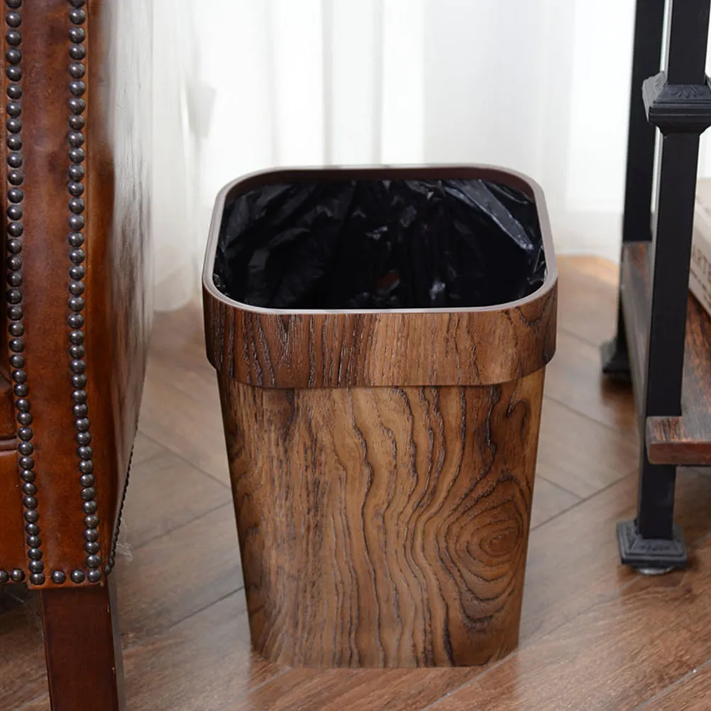 

Wood Grain Trash Cans For Kitchen Trash Can 10L Household Dustbin For Kitchen Bathroom Bedroom Living Room Waste Bin