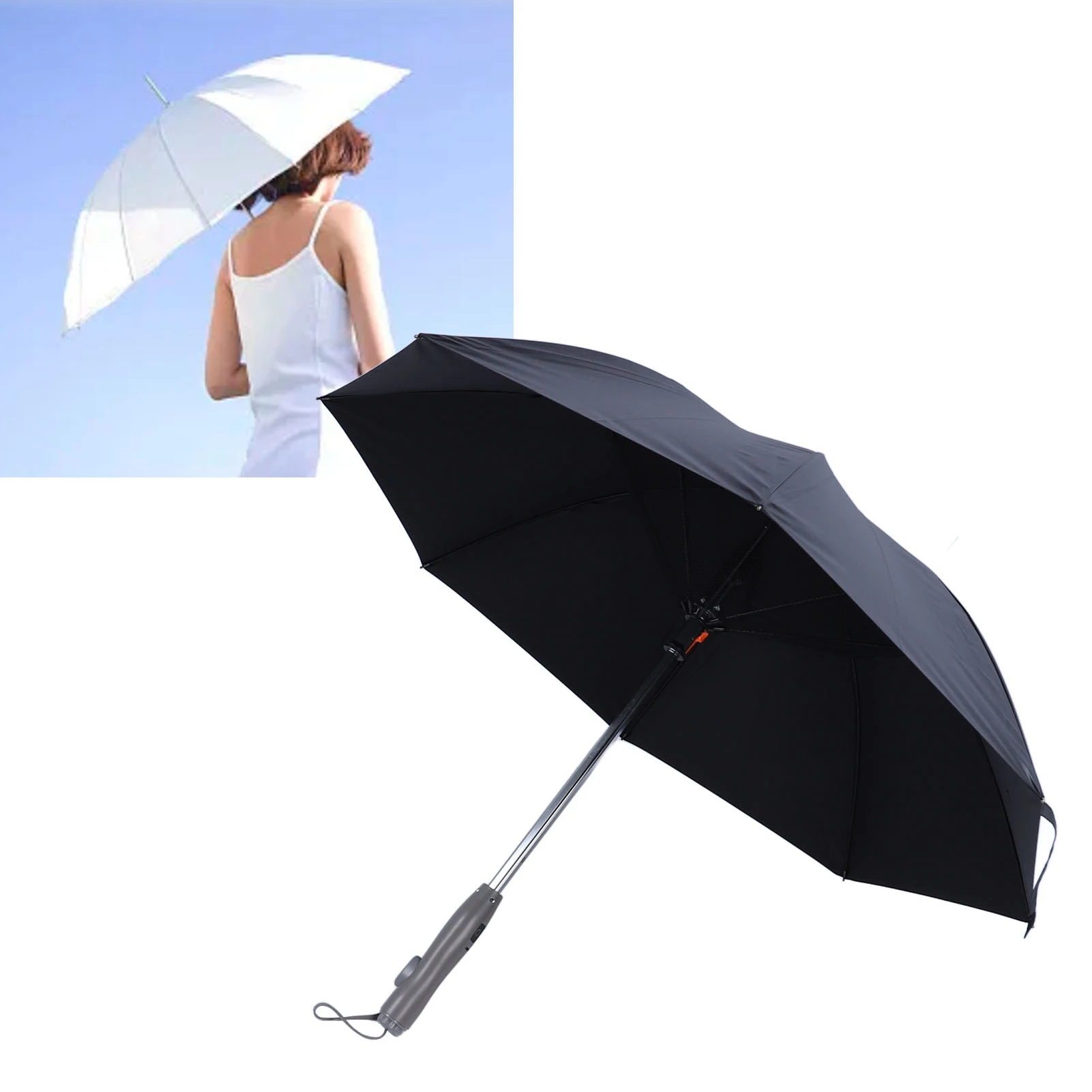 

Portable Sun Umbrella Sturdy Structure Sun Rain Umbrella Compact 8 Ribs with Fan and Mist Spray for Cooling Beach Sports
