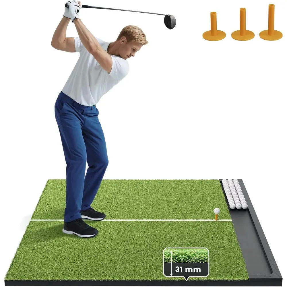 Professionelle Golf-Übungsmatte mit Ballablage, 5x4/6x4 Fuß, 26/31mm Dick, Elite-Rasen für Schwung, Chip-Übungen und Training - Innen/Außen