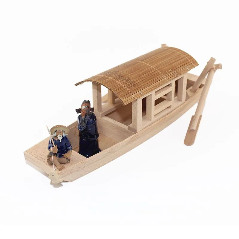 Solid Wood Handcrafted Boat Decoration Wooden Fishing Boat Awning Boat Model Home Decoration Craft Smooth Sailing Wood BoatZI958