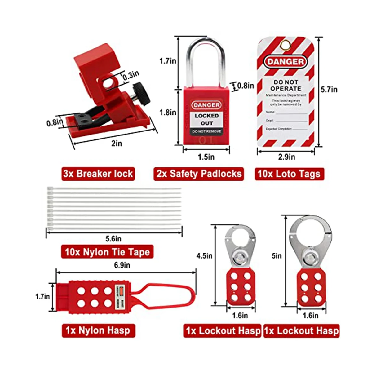 Electrical Lockout Tagout Kit -Lock Out Tag Kits with Hasps,Circuit Breaker Lock,Safety Padlock(2 Keys Per Lock)