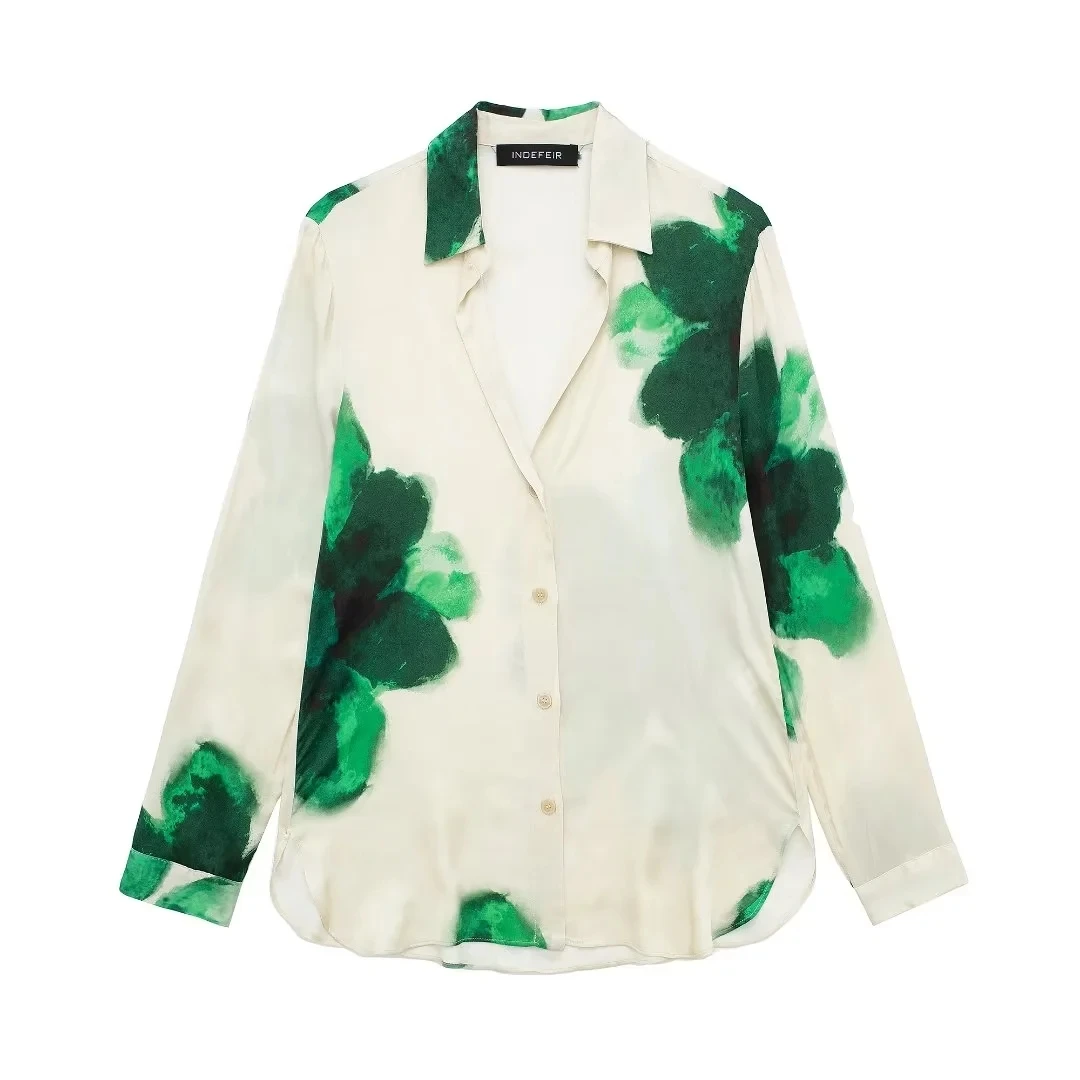 HH Frauen Fashion Floral Print Bluse Hose Sets Langarm Revers Hemd Kordelzug Breite Bein Hosen Weibliche Streetwear Anzug – Detail 4