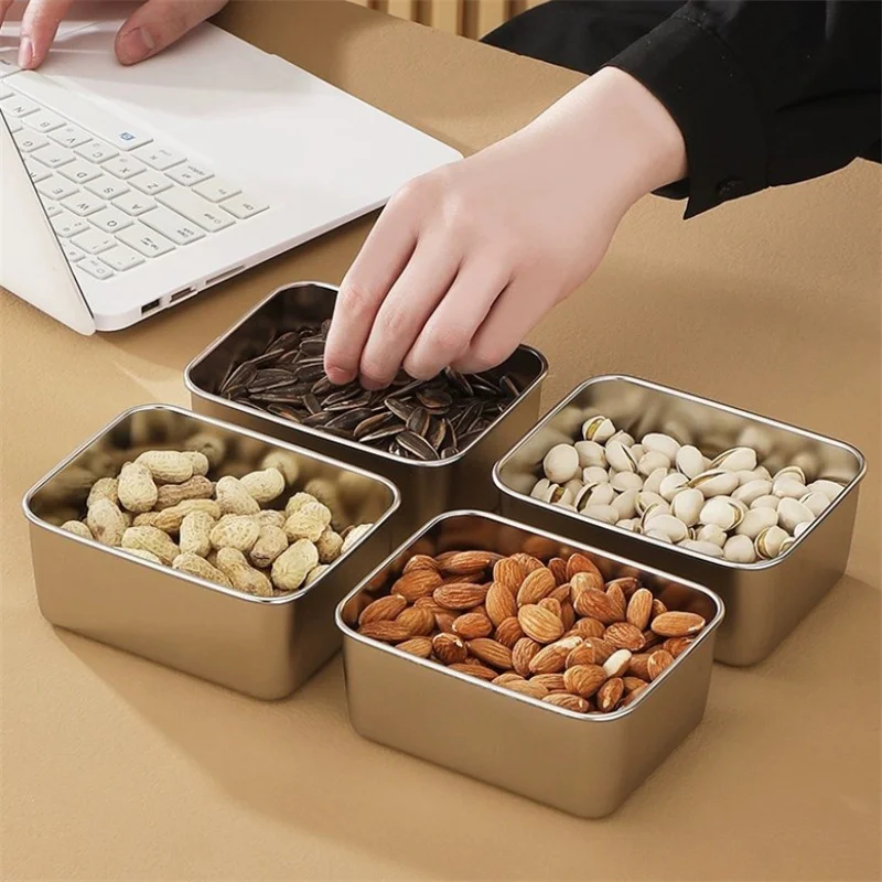 1PC 600ml Stainless Steel Refrigerator Food Storage Box With Plastic Lid Prepare Food Freshness Preservation Box Picnic Box