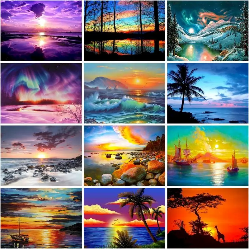 

CHENISTORY Oil Painting By Numbers Handmade Beautiful Sky Picture Drawing Scenery Number Paiting Living Room Decoration