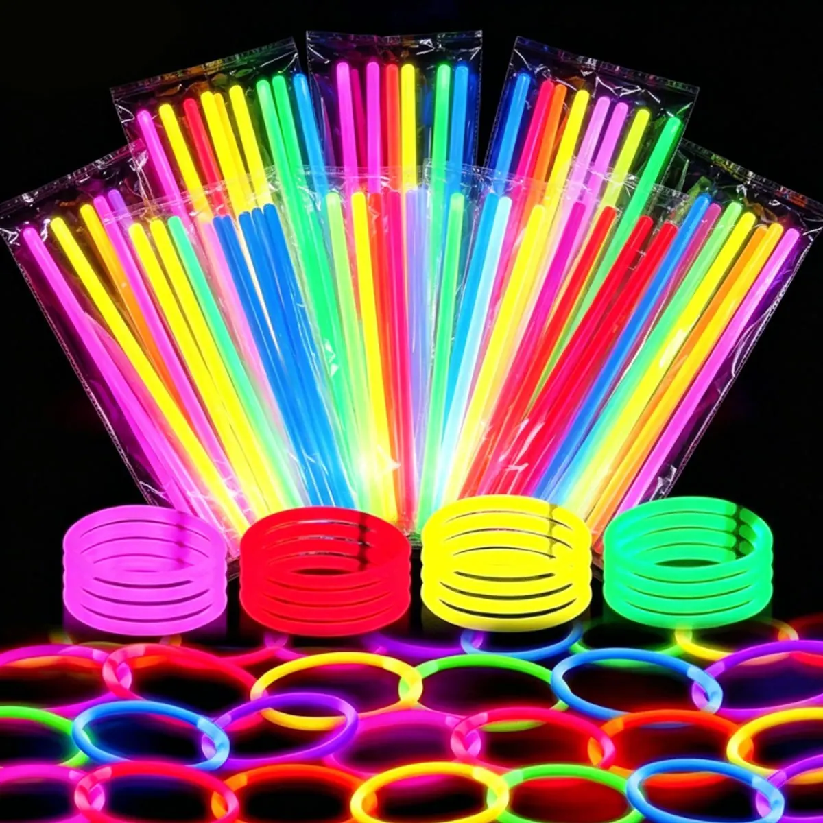 Image of 12/24/36/48 Stück 8 Zoll Leuchtstäbe in zufälliger Farbe – Bunte fluoreszierende Leuchtstäbe mit Verbindungsstücken ZSY