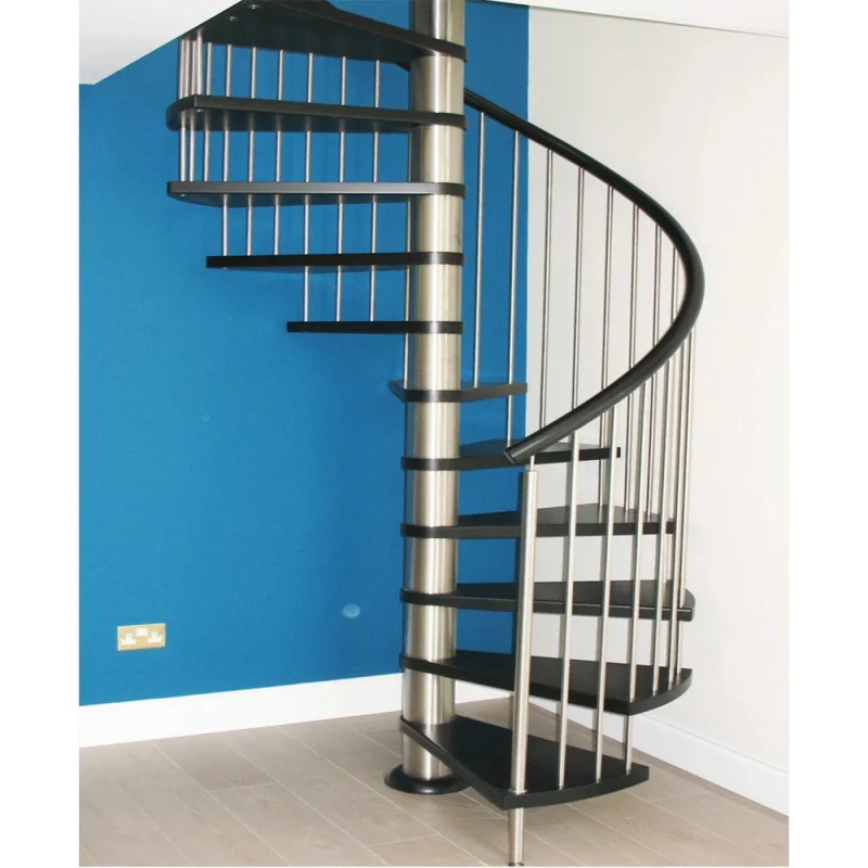 custom.Modern Stainless Steel Handrail Steel Curved Stairs Round Wood Staircase