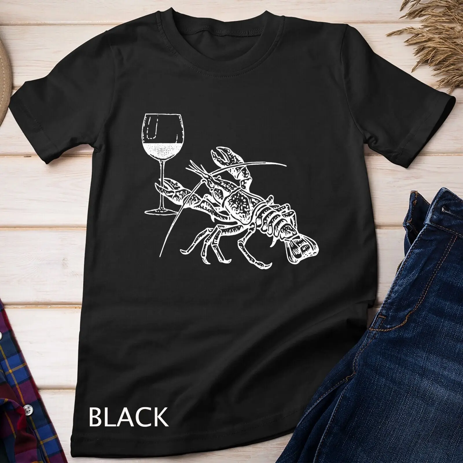 

Футболка с изображением лобстера и вина, забавный пляжный круизный отдых