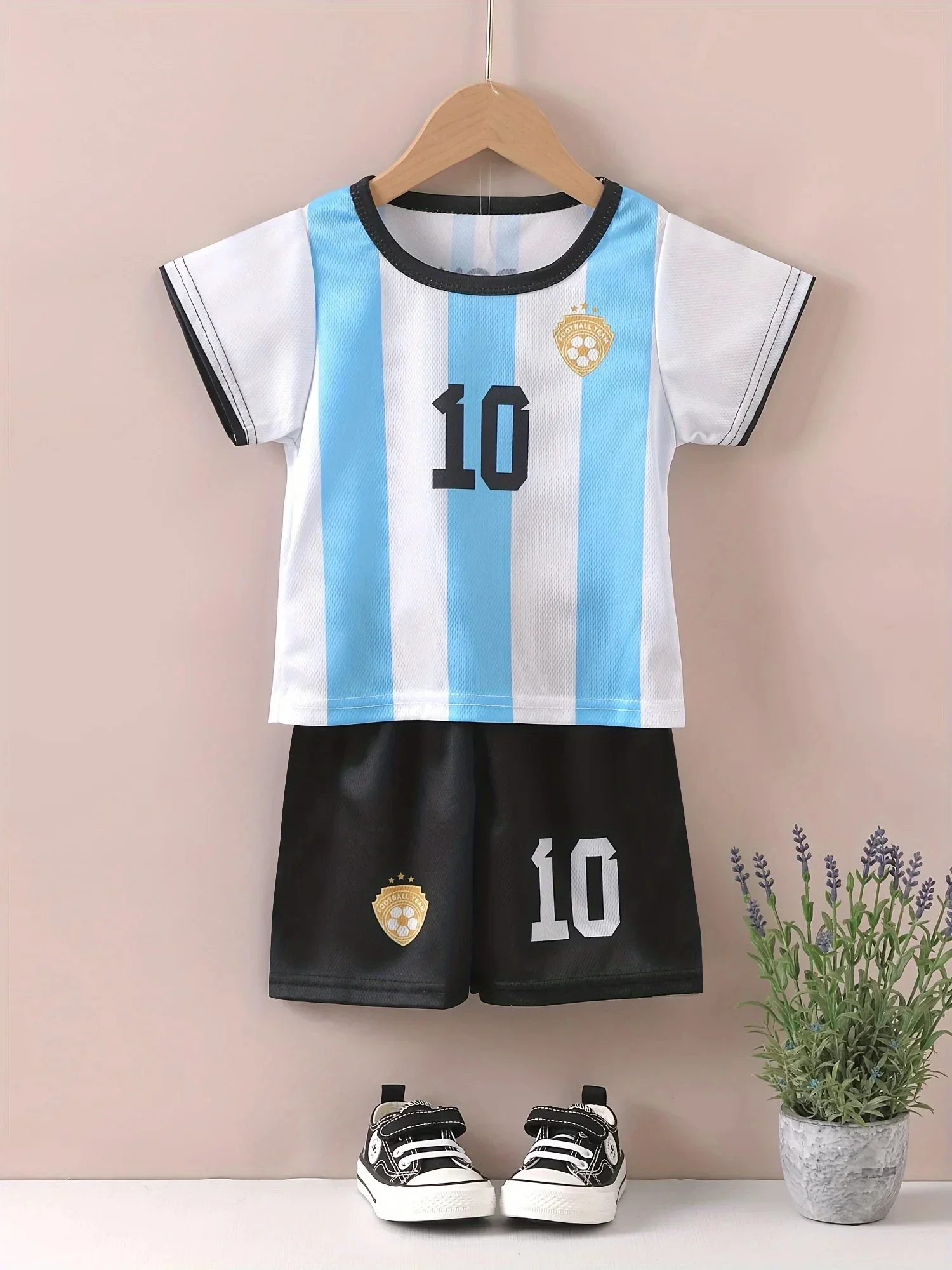 Two piece summer Messi and Ronaldo 3D printed children's football training set for boys, breathable and sweat absorbing sportswe