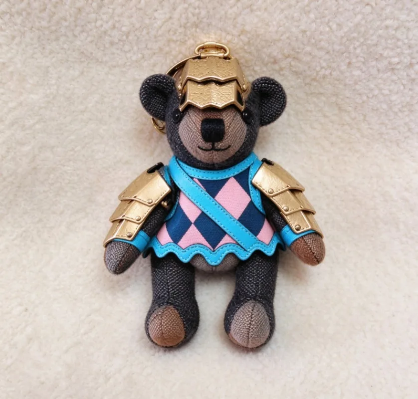 Cute Armor Teddy Bear Home Hanging Ornament Bag Charm Plush Cartoon Doll Couple Car Keychain Trendy Gift Women Men
