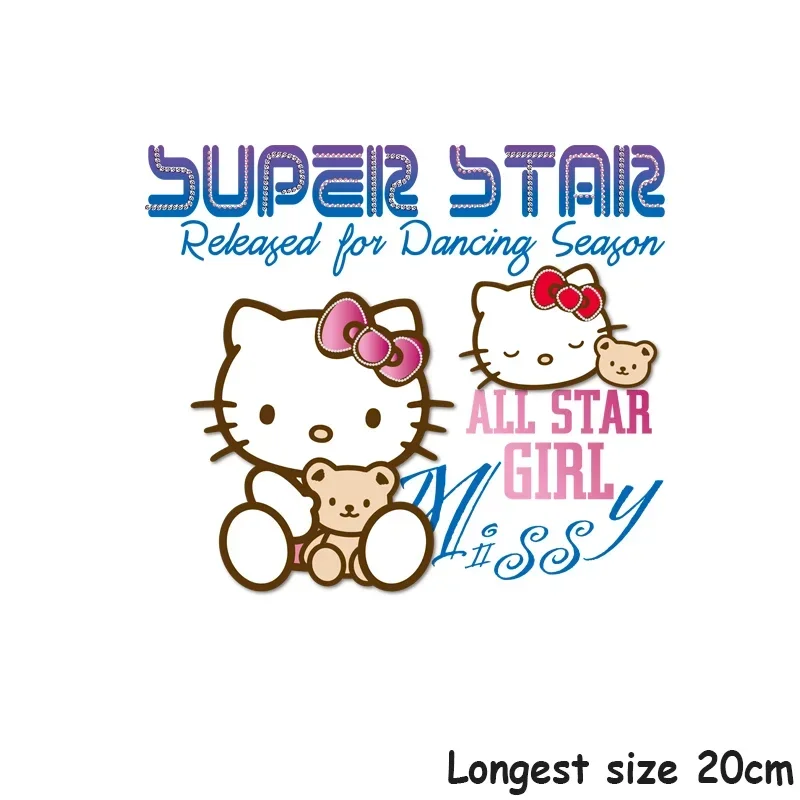 Iron On Kawaii Sanriod Hello Kitty Self Adhesive Girl Embroidery Cloth Patch Size Cartoon Fashion Clothes Back Glue Ironing 2024