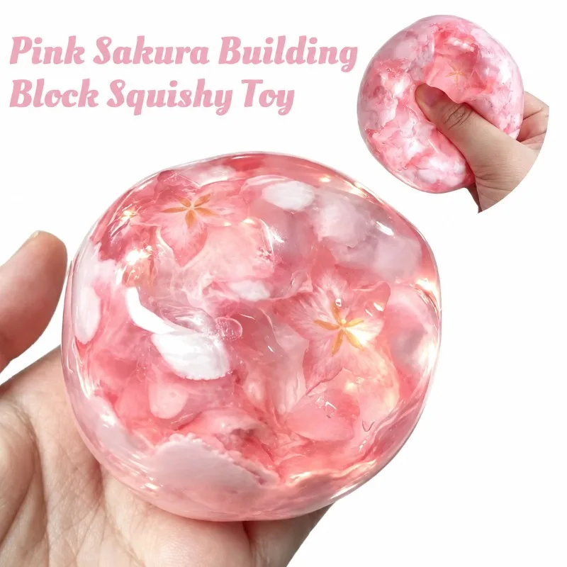 Knuspriger Sakura-Rosa Stressball, Formbarer Baustein-Quetschball, Nicht-Springender Quetschball, ASMR-Sensorisches Spielzeug für Erwachsene, Stressabbau-Spielzeug – Detail 3