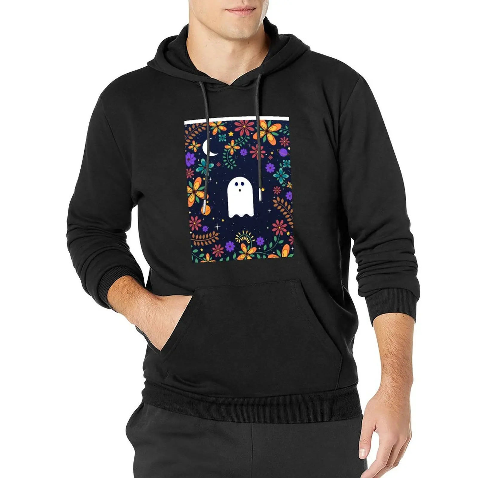 

Spoopy Cute Ghost. Halloween Decor. Cute Ghost Dia De Los Muertos. Orange All Hallows Eve Floral Illustration. Pullover Hoodie