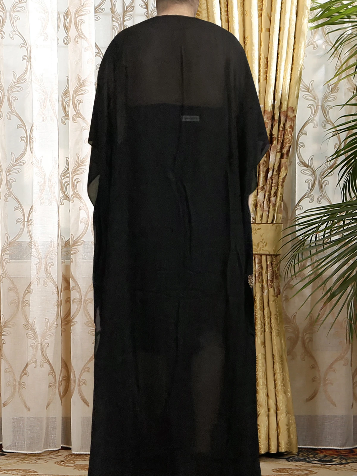 African Dresses For Women 2022 New O-neck Set Auger Black Robe Muslim Summer Clothes Islam Short Sleeve Maxi Abaya With Turban