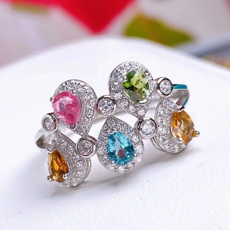 

ZECAA Tourmaline Fine Jewelry Woman Tourmaline Ring With Natural Tourmaline Gemstone 3*4mm Lady Silver Tourmaline Ring Lady Gift