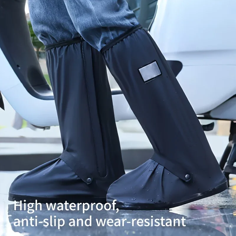 Rain Boot Shoe Cover Black Waterproof with Reflector High Top Clear Shoes Dust Covers for Motorcycle Bike Rain Cover Men Women