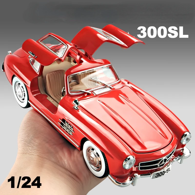 1:24 Mercedes-Benz 300SL Classic Car Alloy Diecast Car Model Interior Decoration Ornaments Sound & Light Collect Hobby Gift C331