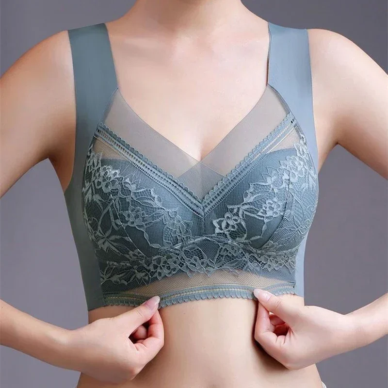 Women Large Bra Push Up Ice Silk Seamless Upper Bralette Lace Wireless Summer Bras Plus Size Top Lingerie Underwear