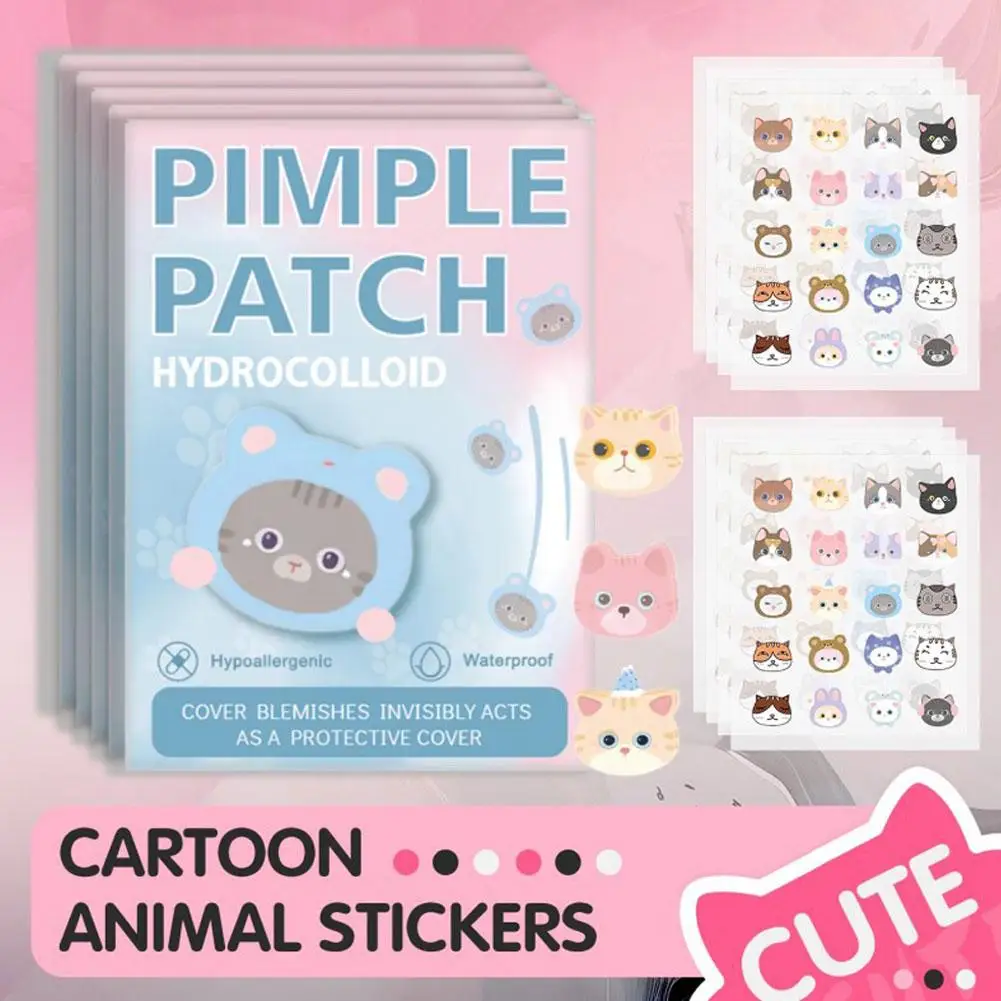 

100/600pcs Cartoon Cute Cat Animal Shaped Acne Patches Skincare Stickers Invisible Acne Waterproof Cover Skin Care