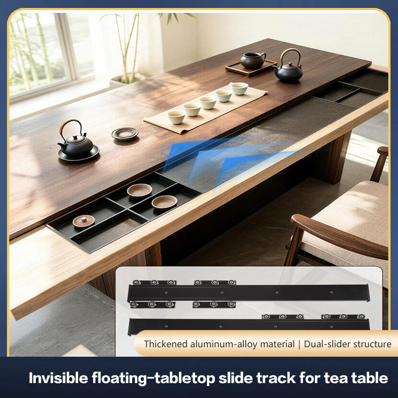 Ultra Thin Hidden Bottom Mount Drawer Slide Rail For Pull Out Retractable Table Top Extendable Office Desk And Workstation