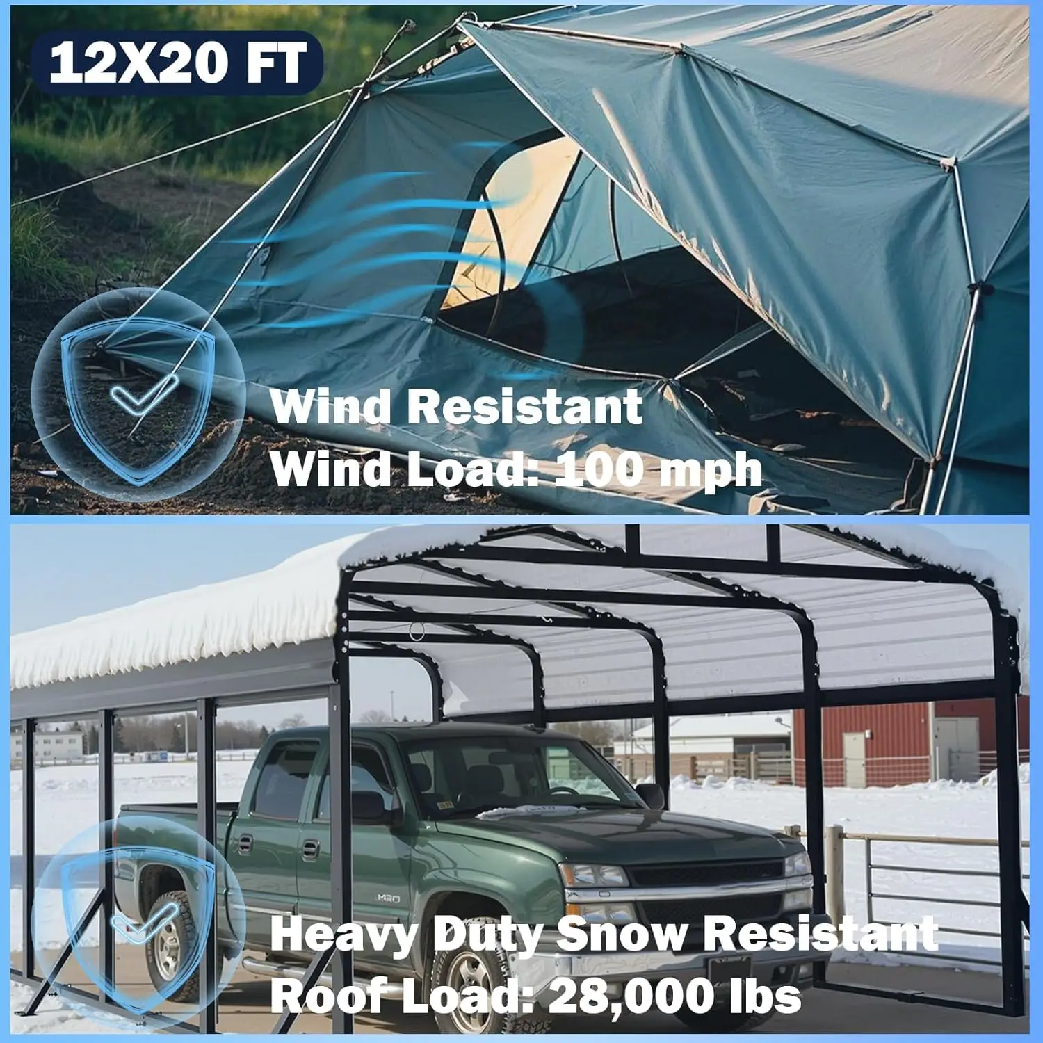 12X20 FT Metal Carport, Heavy Duty Cart Ports with Reinforced Galvanized Carports, Outdoor Weather Resistant Carport, Custom