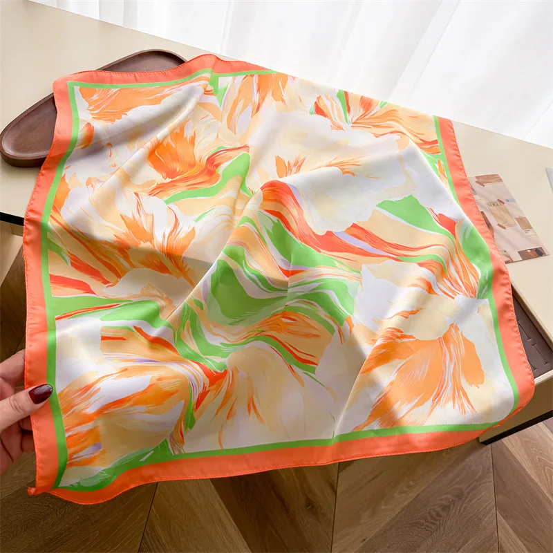 Spring and Summer New Atmosphere Printed Scarf Silk Superior Sense Sun Protection Shawl Neck Square Scarf Silk Scarf