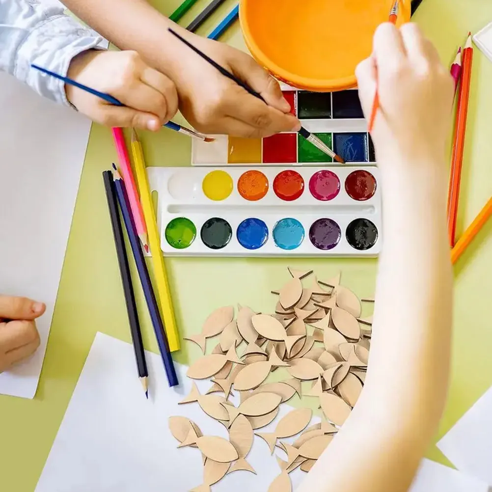 

100 Pcs Crafts Fish Wood Diy Cutouts Unfinished Nautical Wooden Ocean Animal Ornaments